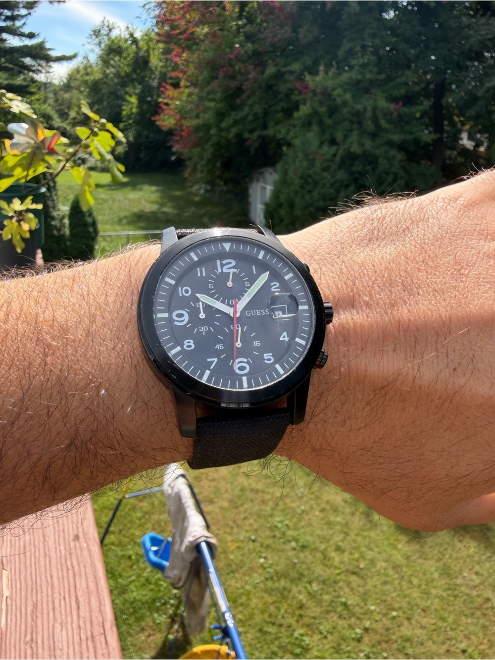 Guess Mens Chronograph Black Stainless Steel Watch Canvas Strap W12632G1